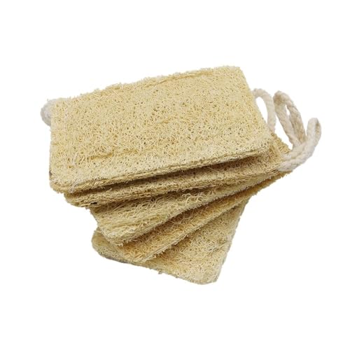 Verpakking van 5 Natural Eco Dish Sponges, duurzaam, kunststofvrij en biologisch afbreekbaar Looper Sponge met hangkoord voor drogen (11 x 7 cm)