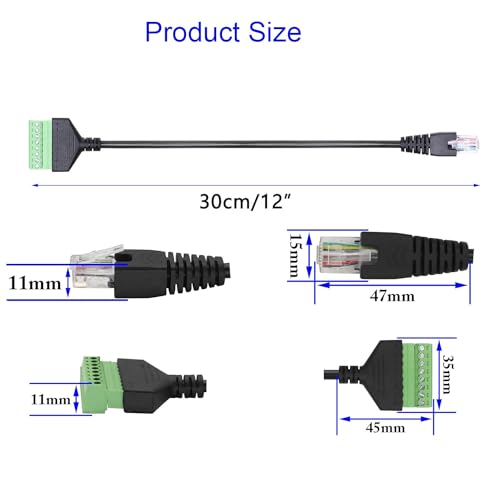 RJ45 Schroef Terminal, RJ45 Ethernet 8P8C Plug to 8 Pin Extender Adapter voor AV CCTV DVR Cat6 Cat5 Inline Coupler (30cm/2PCS) 3