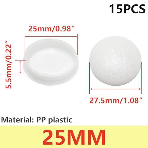 Verpakking van 15 witte blinde pluggen Plastic hoescaps voor meubels Drill Hole Cover Caps 25mm