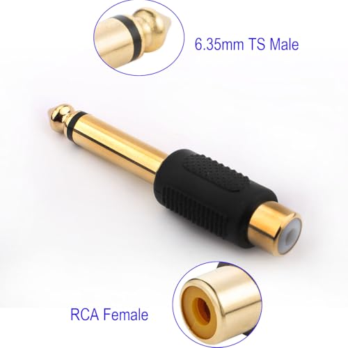 10 st. 6.35mm Plug Mono TS to RCA Tulip Plug Interconnect Audio Adapter, Cinch to 6.35mm Audio Adapter, Gold Plated Cinch Female to 6.35mm 1/4 Inch Mono Mannelijke plug 3