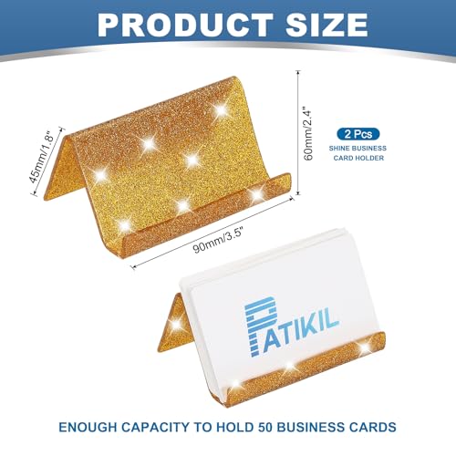 Business Card Holder voor Bureau, 2Pcs Acryl Business Card Houders Shine Card Stand Organizer Kaarten Display voor Office Exhibition, Gold Tone