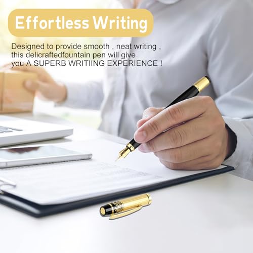 Luxe metalen fontein Pen, 0.5mm fijne tip, kalligrafie Pen gemaakt van Robuust roestvrij staal, met 10 stuks 2.6 mm zwarte inkt cartridges, geschenk doos voor mannen, kantoor, schoolbenodigdheden 4