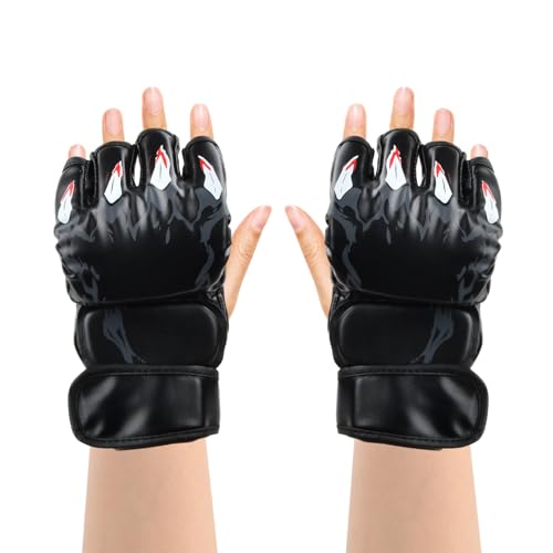 MMA Bokshandschoenen voor mannen en vrouwen, Sparring Handschoenen met 3 cm Dikke Handbescherming, Lange Polsband, Trainingshandschoenen, Halfvinger Vechthandschoenen, Professioneel