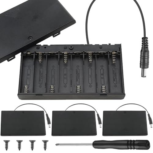 8 x AA Batterijhouders met DC Switch, 8 x Zwarte AA Batterij Slots met Aan/Uit Schakelhoes en 2.1mm x 5.5mm DC Plug met Schroef, Schroevendraaier (4 Pack)