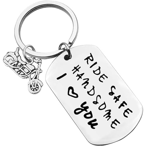 Ride Safe Keychain I love you I need you Keychain Friend Echtgenoot Cadeau Verjaardag Cadeau voor motorliefhebbers, Silver, M, siliver