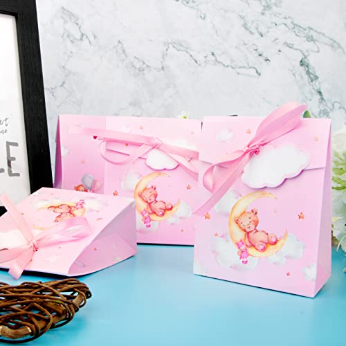 Verpakking van 50 8 x 4 x 10 cm roze schattige beer papieren dozen met geschenk tags en linten, snoep dozen voor doop, bruiloft, verjaardag, baby douche etc 4
