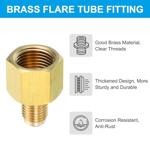 3/8 Inch Vrouwelijke Flare x 1/4 Inch Male Flare Connector, 2Scs SAE 45 Degree Flare Brass Adapter Flare Pipe Fitting voor Air Gas Line Cooling HVAC 4