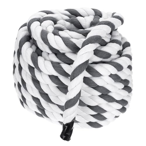 1 Inch x 50 Foot Natural Twisted Katoenen Touw 3 Strand Sterk Dikke Katoenen Touw Touw Touw van oorlogstouw voor leuningen Ambachten Games Home Decor, grijs wit