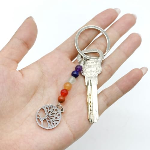 Kristallen sleutelhanger, 7 chakra kristal genezing kristal sleutelhanger natuurlijk kristal edelsteen sleutelhanger voor vrouwen meisjes tas charms, met een kaart 5