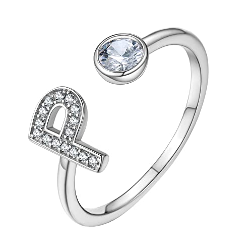 S925 Zilveren Zircon Letter Ring Open verstelbaar Initiële Alfabet A-Z Ring Dames Stapelbare Zircon Verlovingsring Memoire Ring in witgouden ring Maat voor 51,8 (16,5) - 67,2 (21,4)