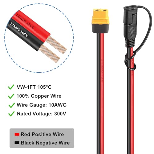 XT60 naar SAE Extension Cable SAE 10 AWG Plug naar XT60 Solar Panel, Bus Adapter met Fuse voor Solar Generator, Portable Power Supply Solar Panel (2 Voeten) 3