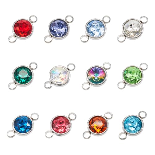 Rhinestone Charms & Links Connectors Geboortesteen Dangle Charms Kralen voor DIY ambachten ketting armband sieraden maken, glas, glas