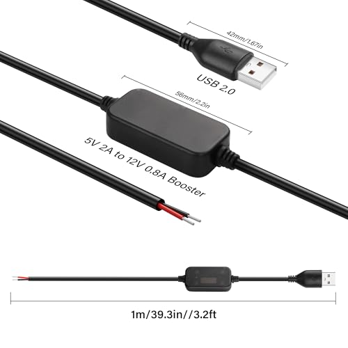 DC Boost Cable 5V to 12V USB Boost Converter, USB 2.0 Plug to Bare Wire Geschikt voor camera's, Mini Speakers, USB Fans Etc. - 1m 5