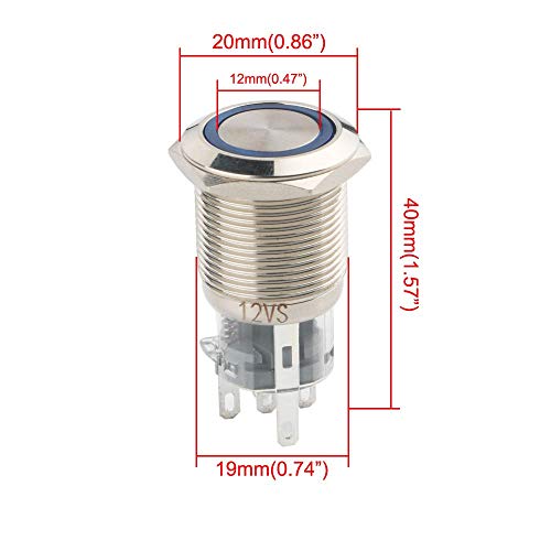 LED verlichte drukknop, zelfvergrendelende drukknop, IP67 LED-knop, LED-duwknop voor auto met 23cm kabelset voor 19mm 3/4 inch bevestigingsgat, 12V vermogen (blauw)