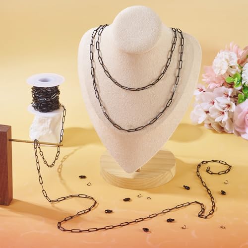 5M roestvrij staal paperclip ketting 12x4x1mm Black Oval Metal Kabel ketting armband ketting maken Kit met Jump Rings Klauw sluitingen voor DIY Sieraden maken 3