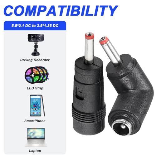 5.5 x 2.1mm Jack to 3.5 x 1.35mm Plug and DC Plug 3.5 x 1.35mm Socket 90 Degree Right Angle DC Plug (10 Pack) 3