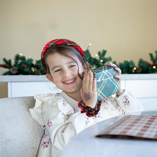 2 st Tartan Hoofdband Stof Hoofdband met Tartan Scrunchies Haar Vintage Alice Band Haar Plaid Elastische Gewatteerde Hoofdbanden Schotse Plaid Haar Band voor Vrouwen Meisjes (Red+ 3