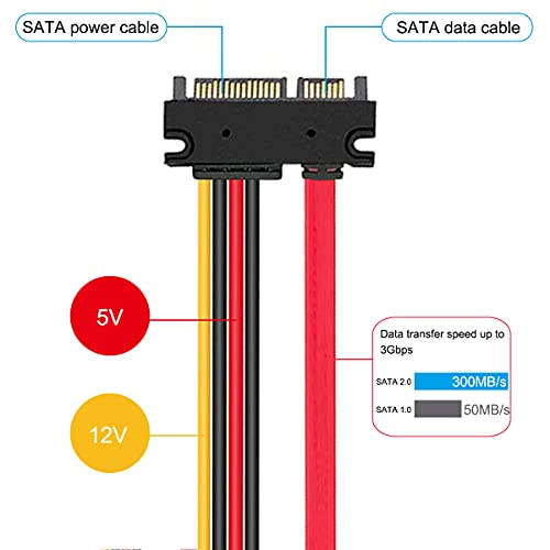 4 Pack 22 Pin (7+15) SATA Data and Power Combo Extension Cable, 22 Pin (7+15) Sata Man naar vrouw harde schijf kabel voor HDD SDD optische schijf 50cm 20-inch 4