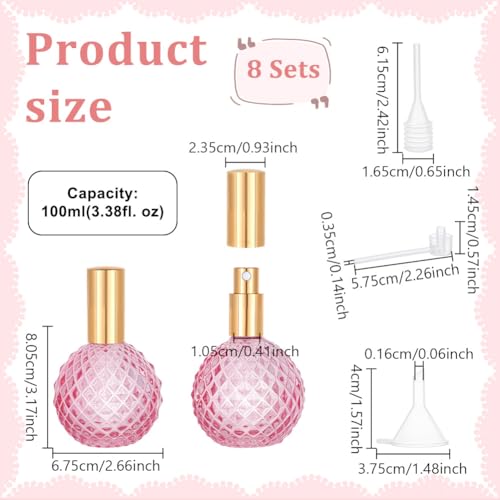 8 sets 100 ml lege glazen parfumflessen, retro navulbare parfumspuitflessen kit met trechter drumplomp hoofd lichtvioletrode inrichting reisflessen voor geurvloeistoffen karaffen