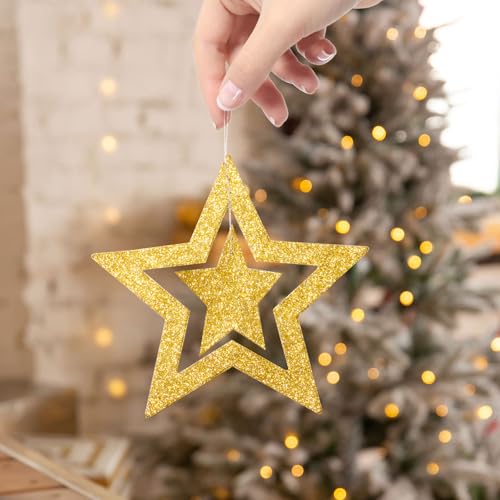 14 st Gold Glitter Star Paper Garland Sparkling Bunting Banner Hang Decoratie Twinkle Party Streamer Kit voor Kerstmis verjaardag bruiloft achtergrond 5