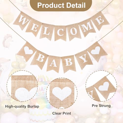 Vintage linnen Welkom Baby Banner, Rustieke linnen brieven, Pennant Garland, Welkom Baby Banner, Home Decor voor thuis, feest, receptie, Baby Douche, Bunting met 13 stuks vlaggen 3