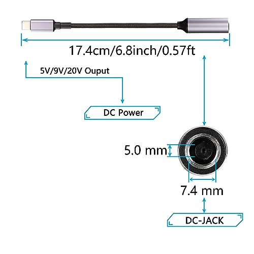 PD DC 7.4mm x 5mm Bushing (7.4mm x 0.6mm) Invoer naar USB Type C Plug, Power Charging Cable, DC7450 naar Type C uitbreiding Kabel met automatische PD identificatiechip, voor telefoons 4