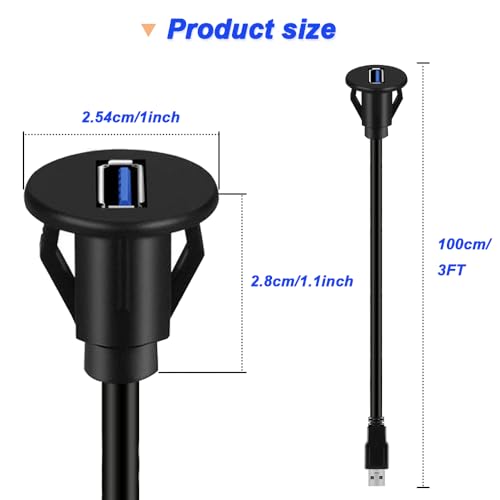 Kleine USB 3.0 AUX Flush Mount Kabel voor auto, USB3.0 Man tot vrouw, Panel Mount Extension Kabel voor auto, boot of motor (3FT/1m)
