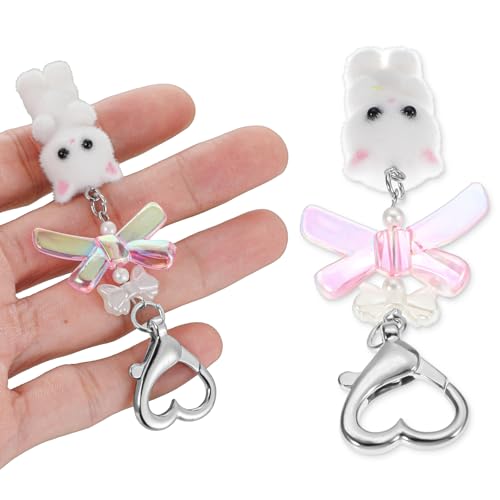 Fuzzy Cat Keychain Leuke witte sleutelhanger esthetische Y2k Kitty Kat Stuff Decor Kawaii Heart Bow Hangen Sleutelhanger tas portemonnee Charm Grappige geschenken voor kattenliefhebbers vrouwen, wit 3