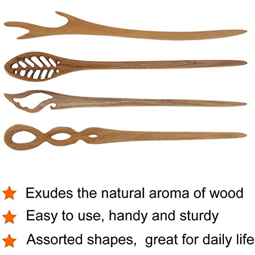 Hairstick Houten haarspeld Chinese Japanse haarstokken set Houten haarspelden Lange hoorn vork pin Haarklemmen voor broodjes Chignon houder Haar-accessoires - 4 stuks