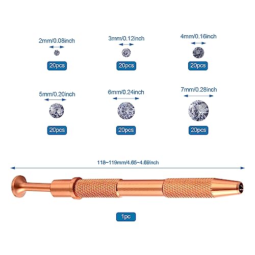 120 st. Facet Clear Cubic Zirconia Stenen Los CZ Stenen 3mm/4mm/5mm/6mm/7mm Grade A Rhinestone Cabochons & 1st Prang Pick Up Tool voor Nail Art ambachtelijke sieraden maken