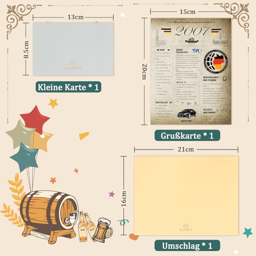 18th Birthday Card, 2007 Vintage Newspaper verjaardagskaart, 3D Pop Up wenskaarten met envelop, Vintage verjaardagsgeschenken voor echtgenoot en vrouw 3