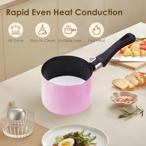 Sauspannen, mini soeppot, melkpan, niet-aanbak en brandwerende melkpot, zelfs warmtekookplaten Compatibele kookpot met dubbel gieten spuiten voor boterverwarmer Koken melk 3