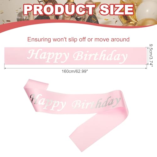 Verjaardag Meisjes Sash, Glitter Verjaardag Sash voor vrouwen Satin Princess Queen Sash Party Decoraties met veiligheidsspeld voor feestgeschenken Favors, Roze met Silver Foil