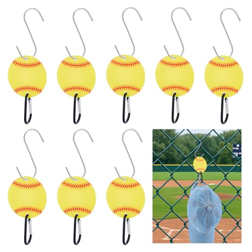 8 sets tas haak voor hek, acryl sport bal hek hak met zware S-haken en sleutelsluitingen voor vleermuis pack waterfles liefhebber speler geschenken, geel, 75 x 2,6 mm, Gat: 2,6 mm