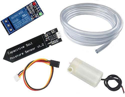 Automatische irrigatie Kit voor Arduino DIY, vloervochtigheidsdetectie + 5 V, 1 kanaal, Relaismodule + Mini Micro dompelbare waterpompen + 1 m, Transparante slang voor tuin, Plantenbloem