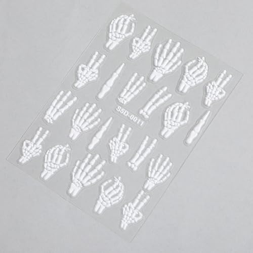 2 stuks Halloween Nail Stickers - 5D Gegraveerd Skeleton & Schedelpatroon  Nagel Art decoraties
