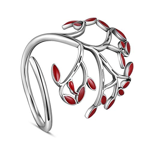 925 Sterling Zilveren Ring met Emaill Bladeren Boom van het Leven Manchet Open verstelbare Ring grootte Q voor Valentijnsdag voor vrouwen sieraden geschenken (grootte 8)