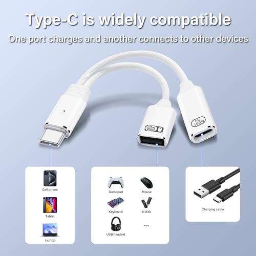 USB C naar USB OTG Adapter 1 in 2 Splitter USB C Man naar USB Een vrouw met 100W PD Laadkabel Type C OTG Vrouw voor Smartphone, Tablet, Laptop, enz. 3