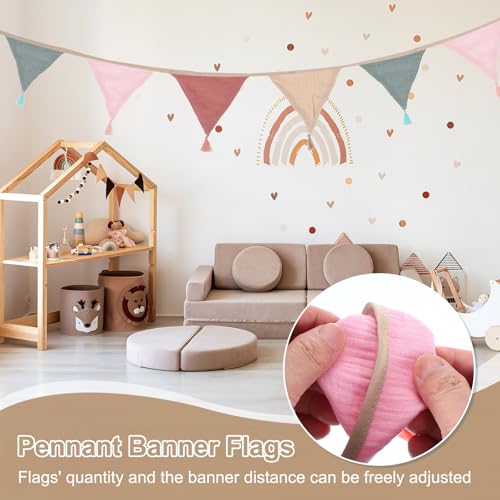 Pennant Banner Vlaggen met Tassel 2st, 10st Dubbelzijdig Stof Katoen Driehoekige Vlaggen 8.5ft Vlaggen Pennant Garland voor Verjaardagsfeest Bruiloft Decor, Lichte Kleuren 3