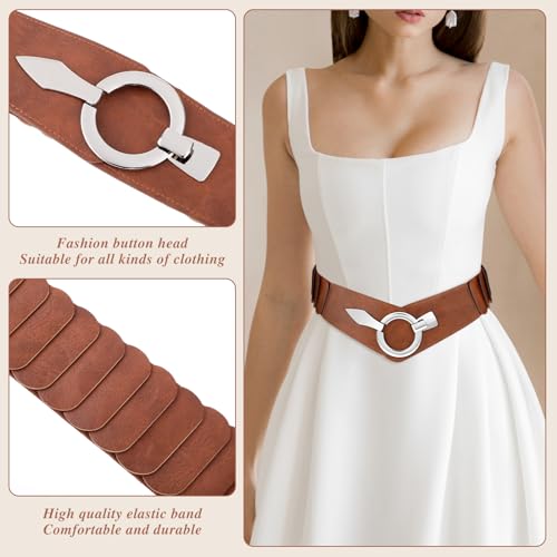 Vintage brede elastische riem voor vrouwen, PU leder Stretchy Taist Belt Retro Cinch Riem verstelbare band voor jurken 3