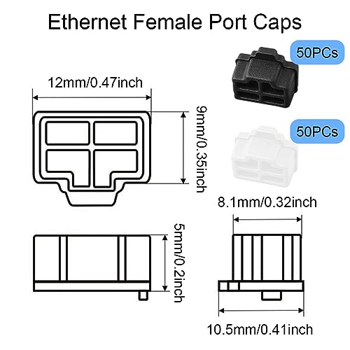 RJ45 Cap Port Cover Ethernet Hub Siliconen Anti-Dust Protector, RJ45 Plug Vrouwelijke Cap voor Cat7 Cat6e Cat5e Cable Connector, voor Switches TV Computer, zwart wit, 100st