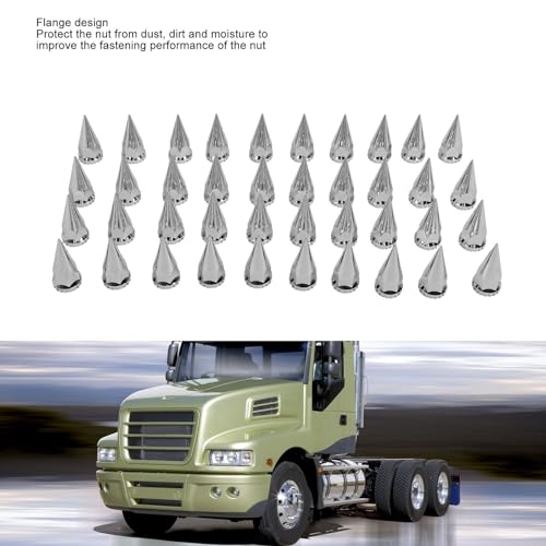 Truck Nut Covers Spiked Lug Nut Caps, 33mm Chrome Threaded Spiked Lug Nut Cover Plastic Flange Anti Rust Schroef op Wiel Nut Cap voor Trucks Trailers (40st) 5