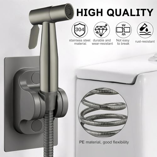 Hoge druk Nozzle Hand Douche Toilet met 2 m Roestvrij stalen slang, 304 Roestvrij stalen Bidet Sprayer voor Toilet, Donkergrijs, Hand Bidet Spray Kit, voor Badkamer, Keuken, Hotel 3