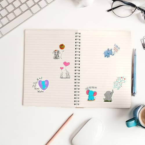 50Stuks Leuke Olifant Stickers, Waterdichte Vinyl Stickers, Kawaii Olifant, Esthetische Stickers voor Waterflessen, Laptop, Scrapbook, Telefoon, Skateboard, Koffer, Bagage
