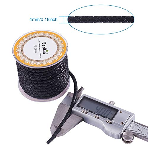Rond gevlochten leren koord voor armbanden, ketting en sieraden, zwart, 4 mm x 5 m