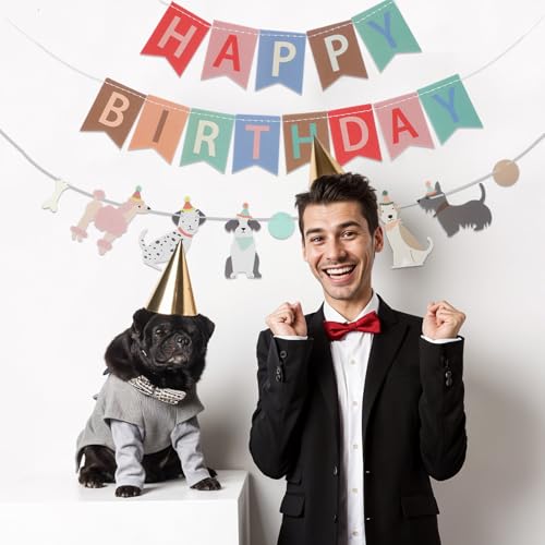 Hond thema Happy Birthday Banner Set, Hond patroon Banner, Gelukkige verjaardag achtergrond, kleurrijke decoratie, partij accessoires voor kinderen Baby's en honden (Stijl B) 3