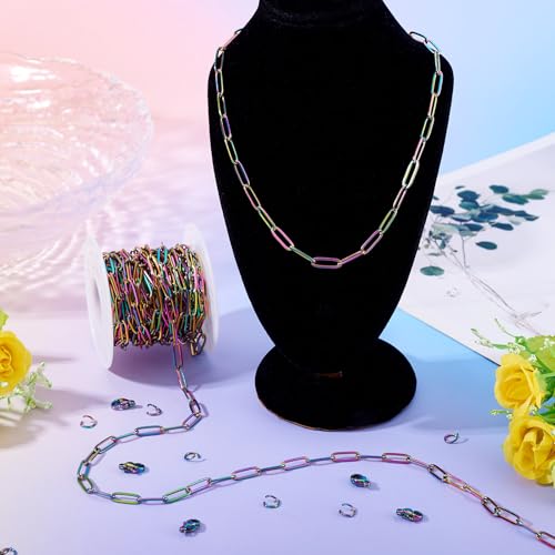 5M Rainbow Kleur Roestvrij stalen Paperclip Kettingen 12x4x1mm Metalen Oval Link Kabel Ketting met Jump Rings Klauw sluiting voor DIY armband ketting sieraden maken 3