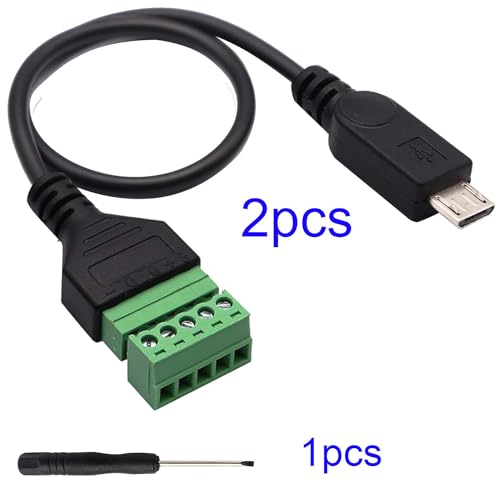 2sts Micro USB Terminal Plug, Micro USB Male Cable, Micro USB Plug naar 5 Pin Terminal Block Solder Gratis Micro USB Schroef Terminal Blok
