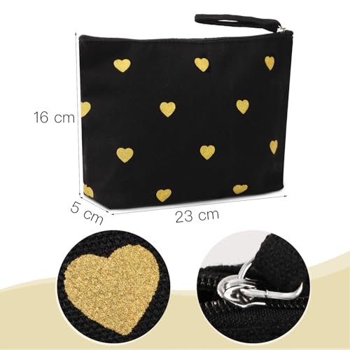 Canvas tassen met rits, zwart, zwart en goud