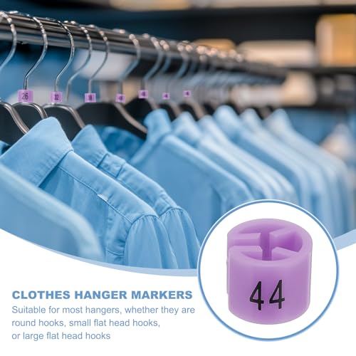 100st Coat Hanger Markers Nummer 44 Tags Geschikt 3mm Rod Garment Maat Tag Hanger Clips Ronde kleur Coding Label voor kleding Hangers, Paarse Roze 3